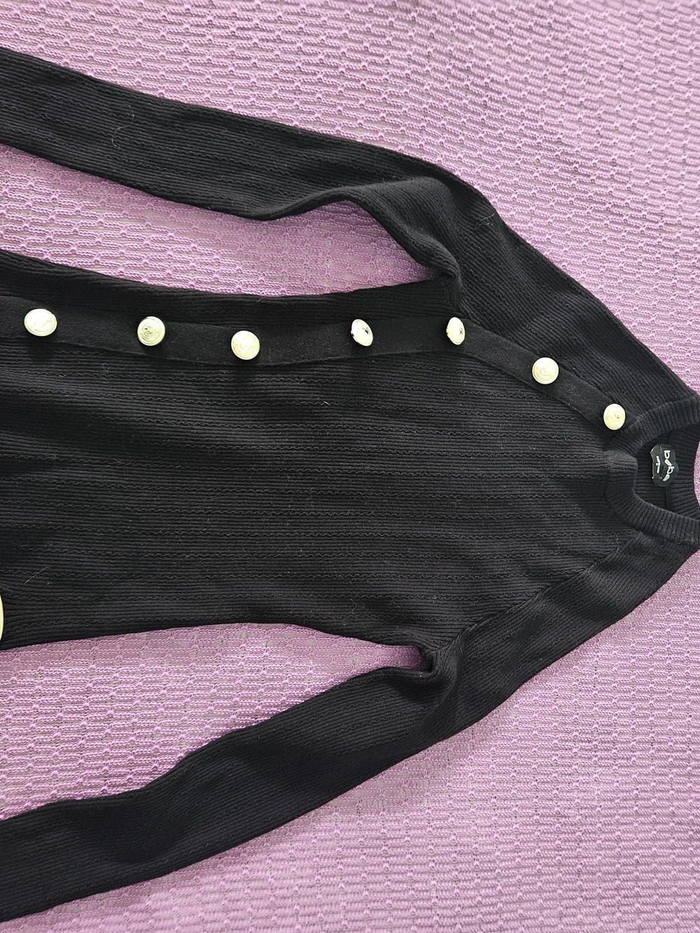 bebe black ribbed sweater top M gold button detail long sleeve